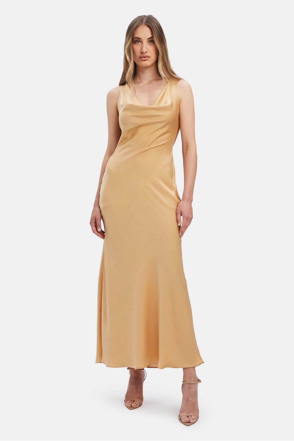 Adonia Cowl Dress In Soft Gold Bardot