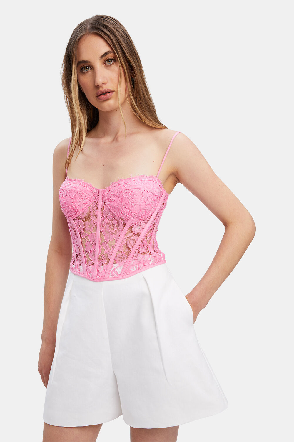 Holland Lace Bustier In Lili Pink