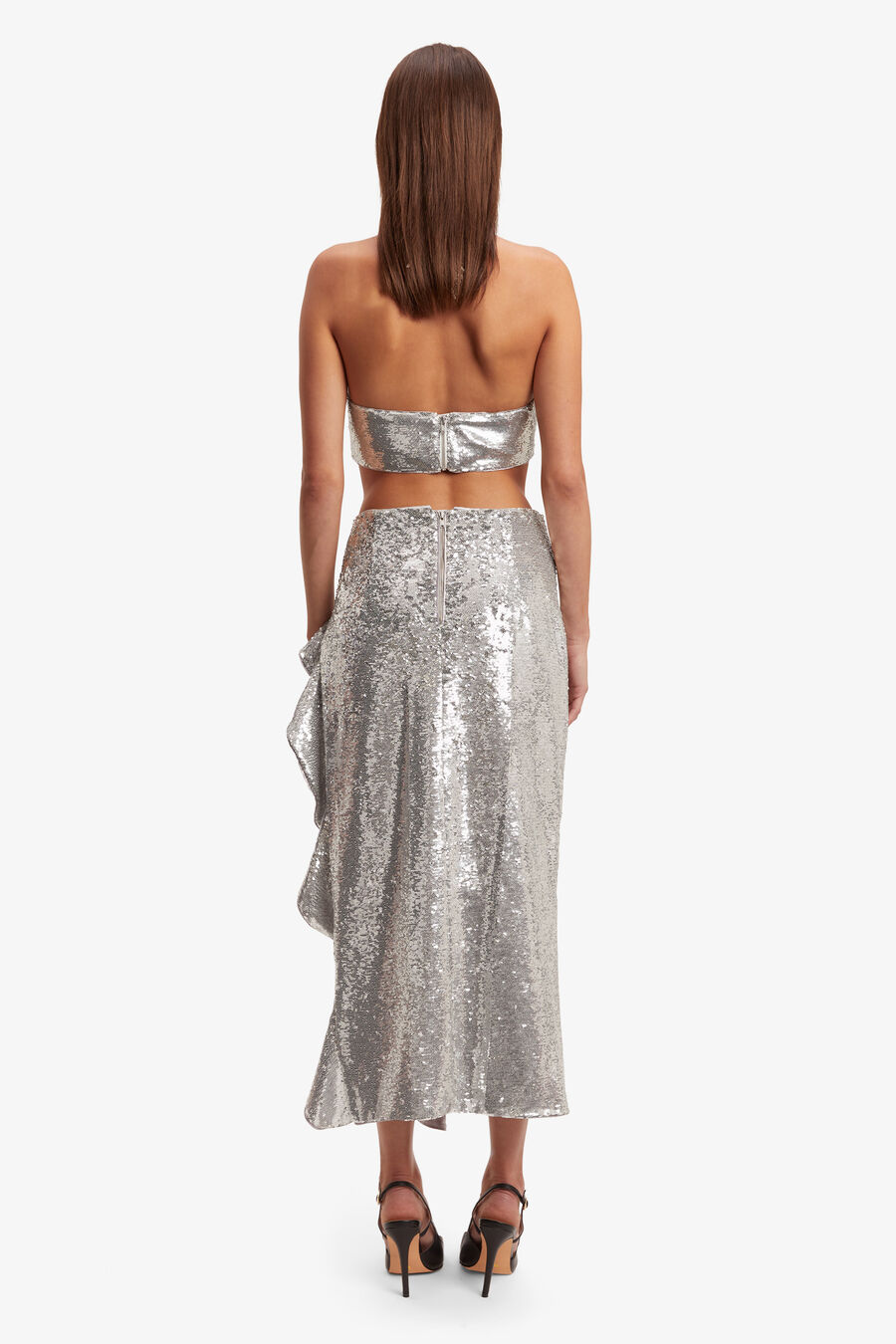 SUZU SEQUIN MAXI SKIRT in colour SILVER SEQ
