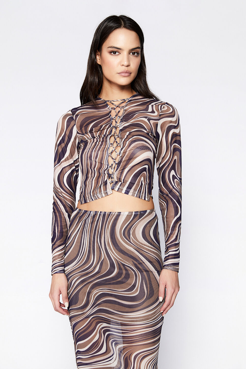 ZENDAYA MESH TOP in colour BROWN SWIRL
