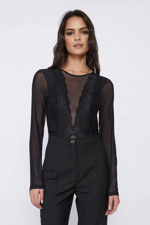 AMBROSIA LONG SLEEVE BODYSUIT in colour CAVIAR