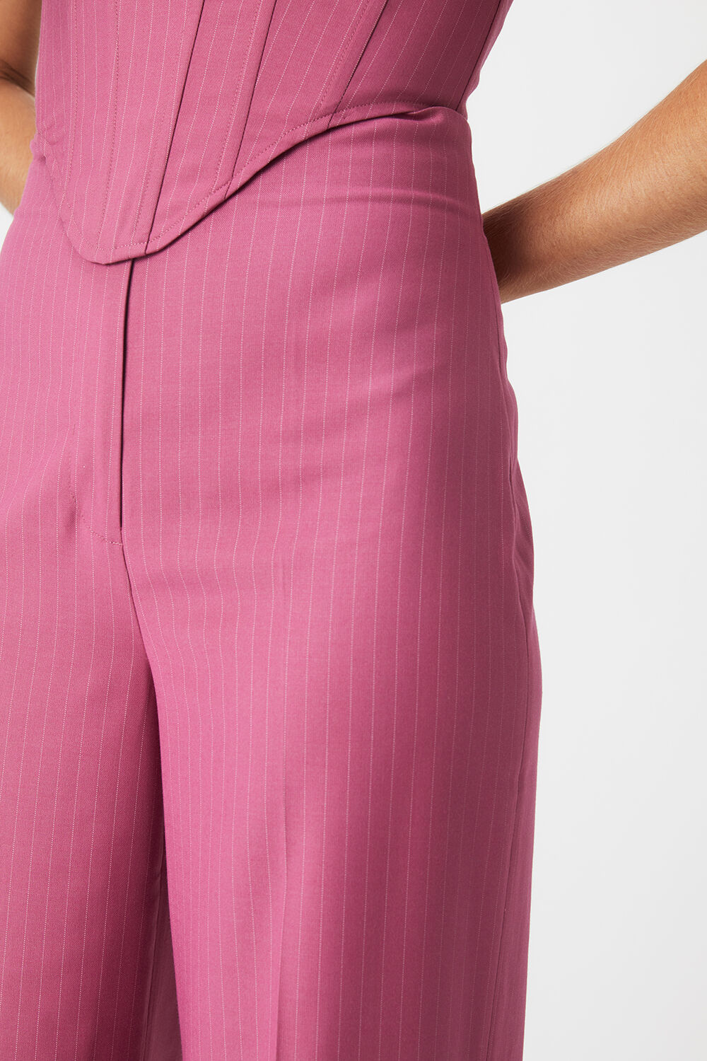 HIGH WAIST PIN STRIPE PANT in colour WILD ORCHID