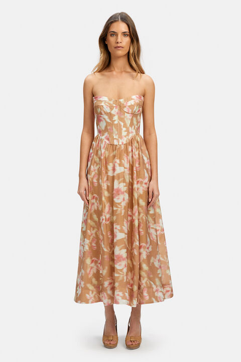 LOLA CORSET MIDI DRESS in colour WILD ORCHID