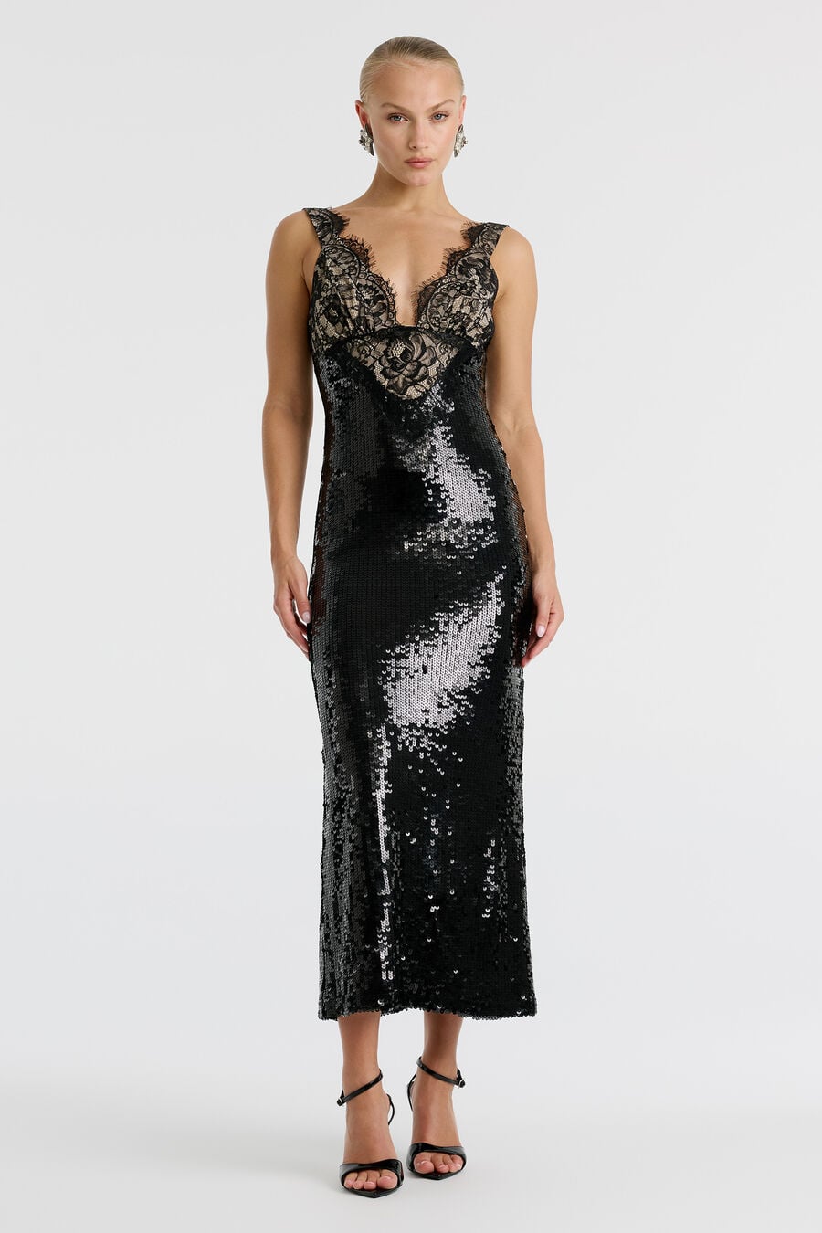 TORIE LACE SEQUIN MAXI DRESS in colour Black