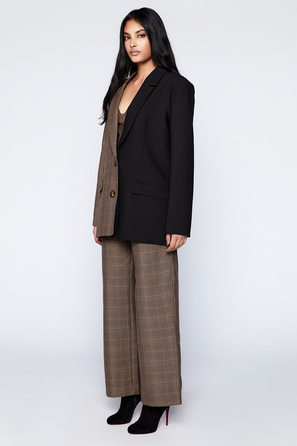 SPLICED CHECK BLAZER in colour TOBACCO BROWN