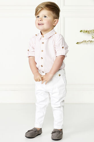 LINEN STRIPE SHIRT in colour TANGO RED