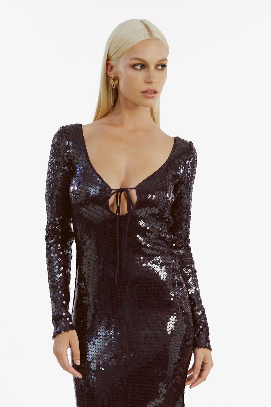 VERONA SEQUIN MAXI DRESS in colour PURPLE