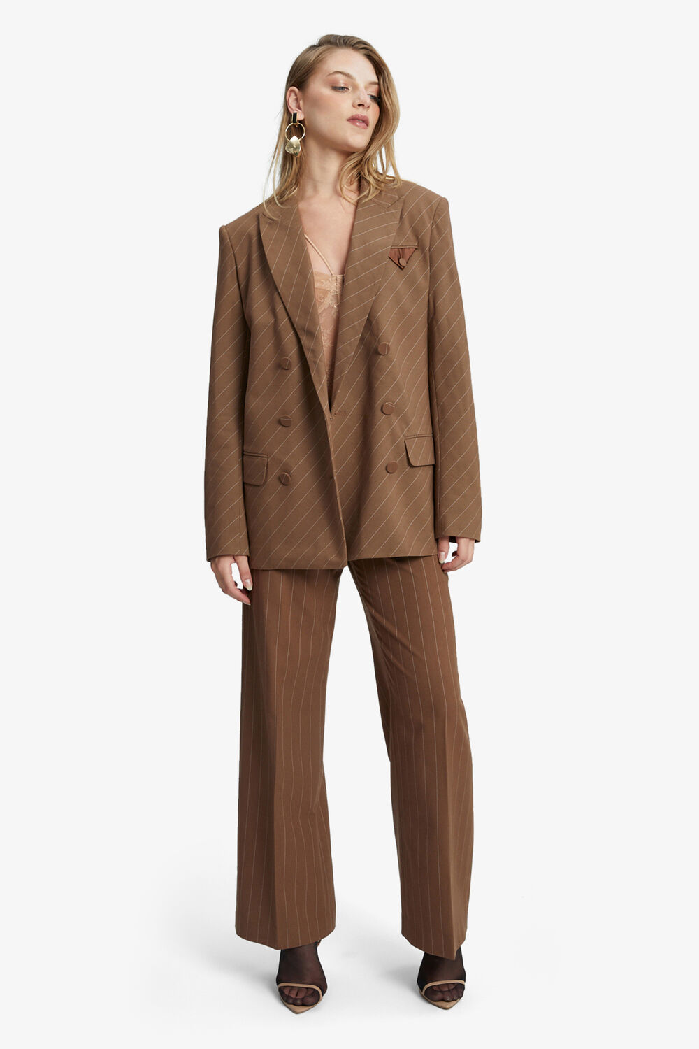 PIN STRIPE CLASSIC BLAZER in colour CHESTNUT STRIPE