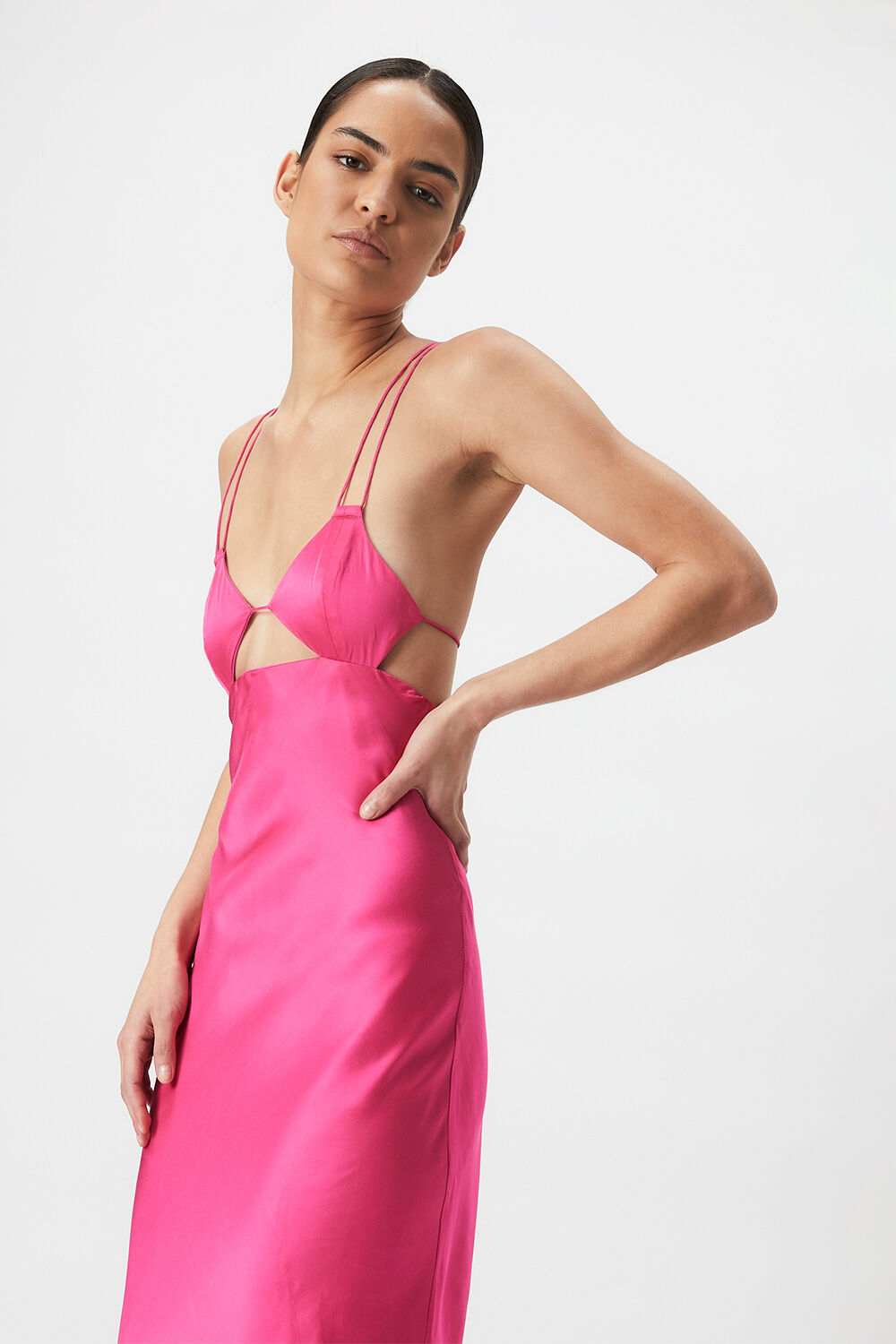LUCIA MIDI SLIP DRESS in colour HOT PINK