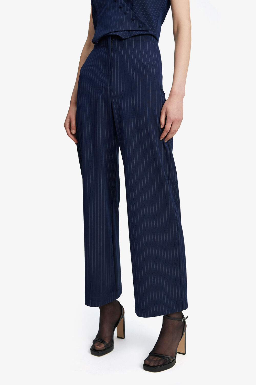 PIN STRIPE WIDE LEG PANT in colour BLACK IRIS