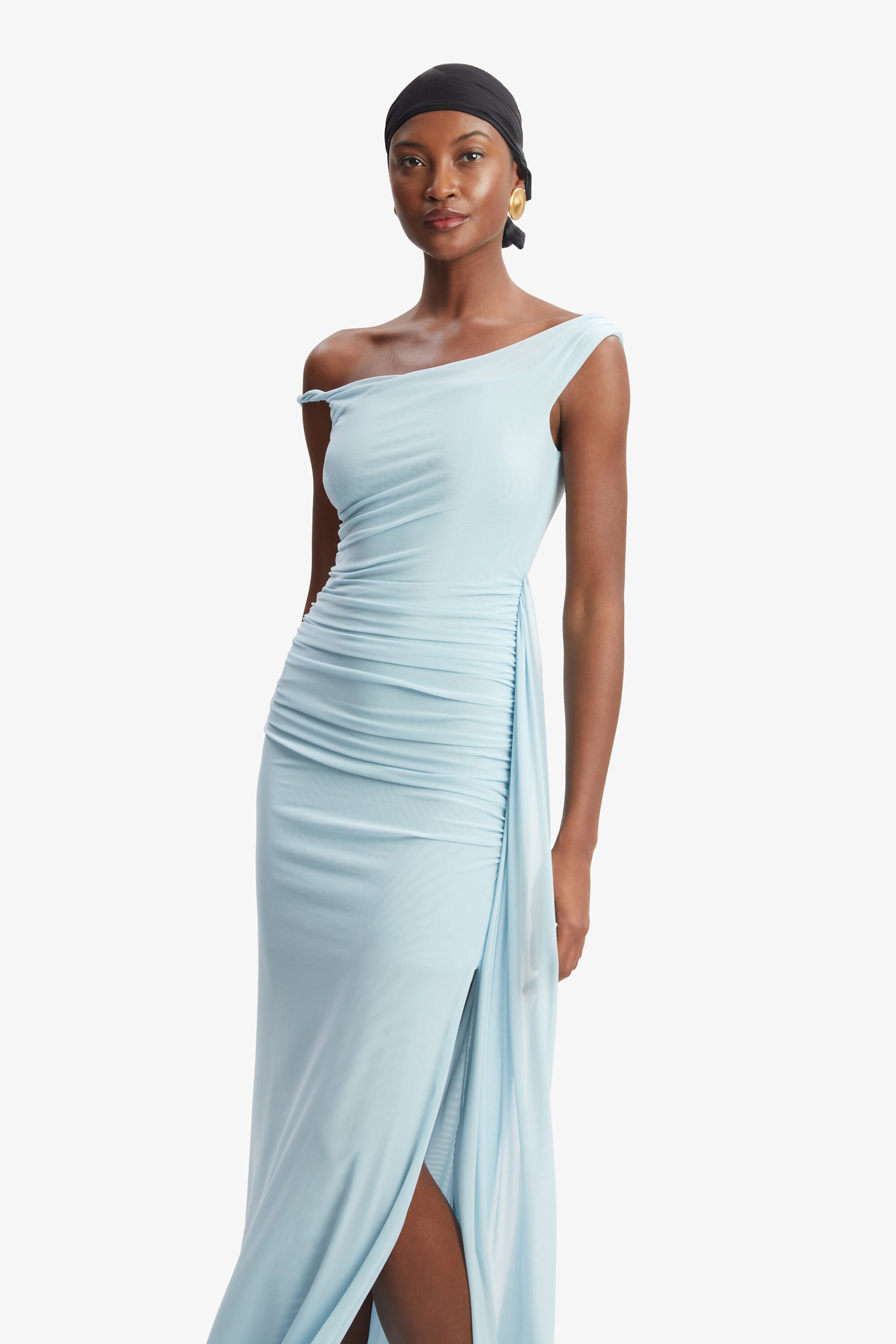 Lipsy bardot satin maxi dress with asymmetric hem in teal cheap