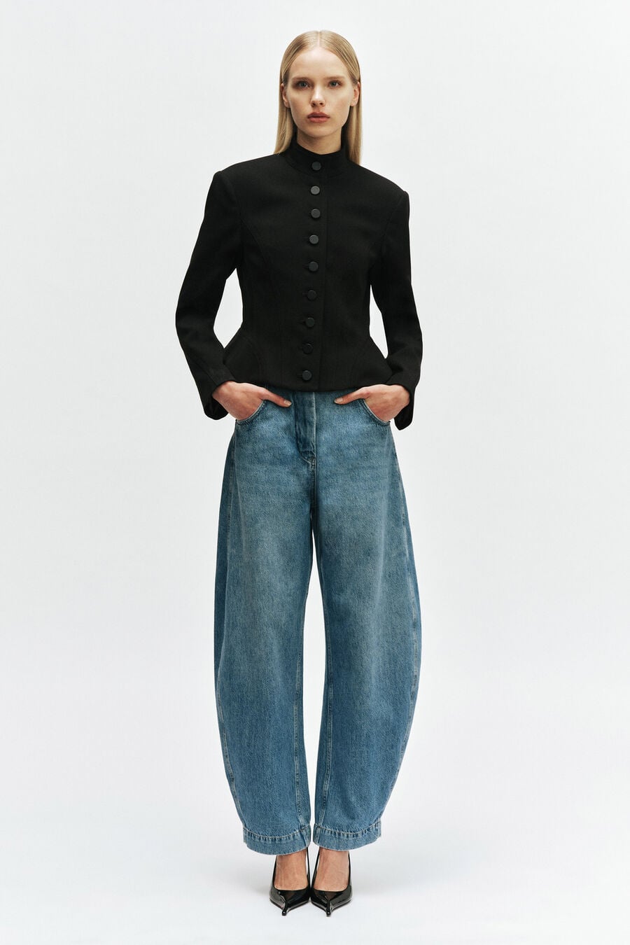 030 High Rise Barrel Leg Jean