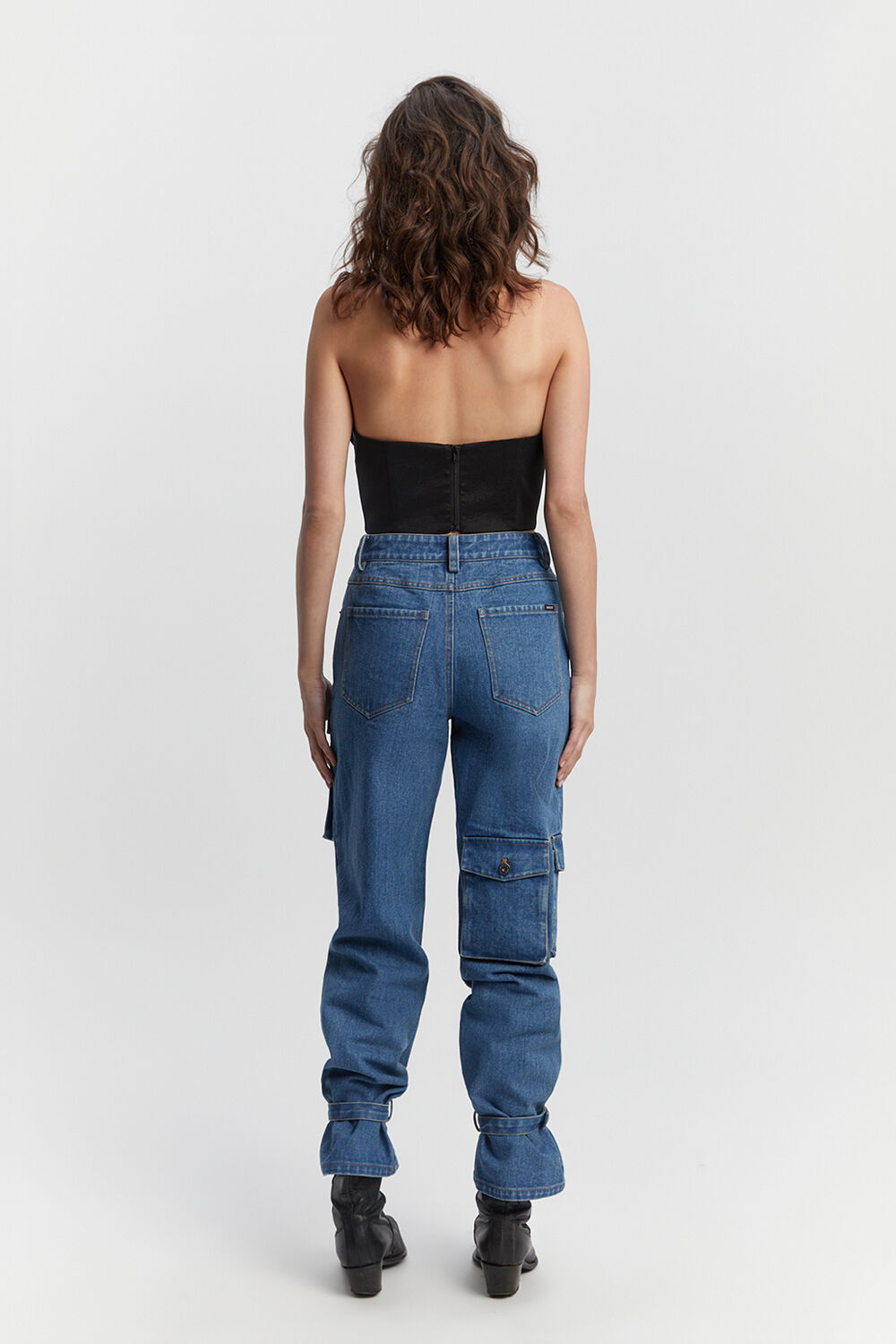 HIGH RISE DENIM CARGO PANT in colour CITADEL