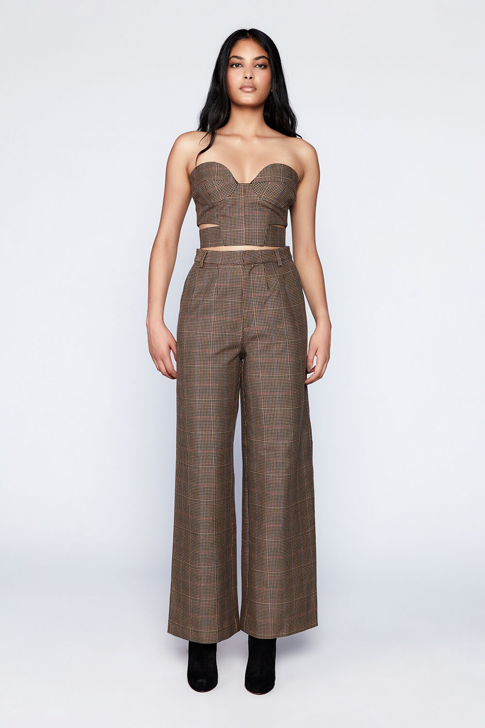 CHECK TUCK PANT in colour TOBACCO BROWN