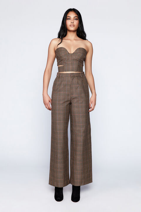 CHECK TUCK PANT in colour TOBACCO BROWN