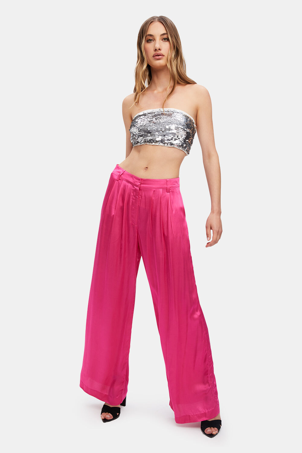LENA PIN TUCK PANT in colour HOT PINK