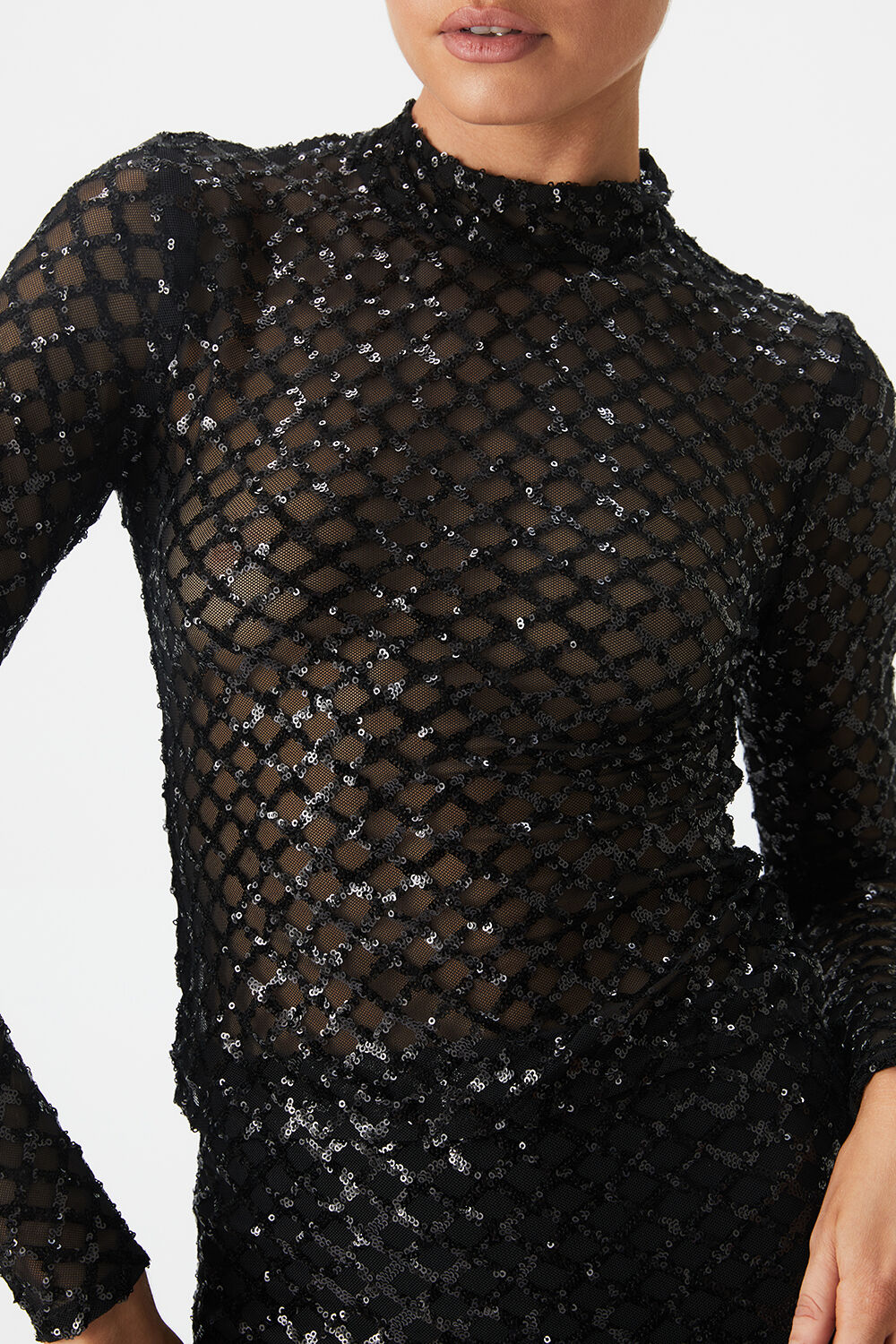 SEQUIN MESH TOP in colour CAVIAR