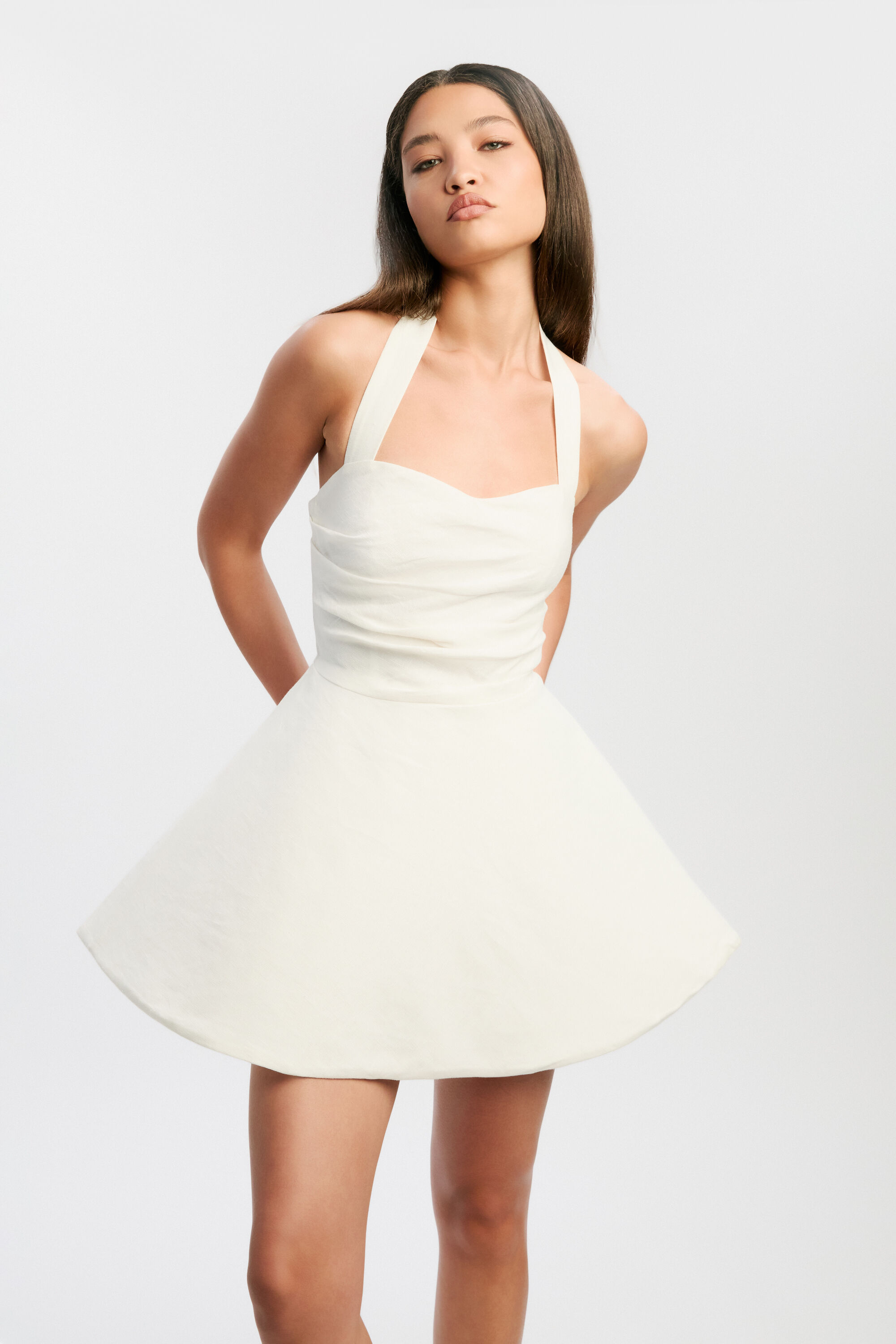 undergarments for halter dress ASHLEYlauren Criss-Cross Beaded Halter 11922 Nude / 2 main image 1