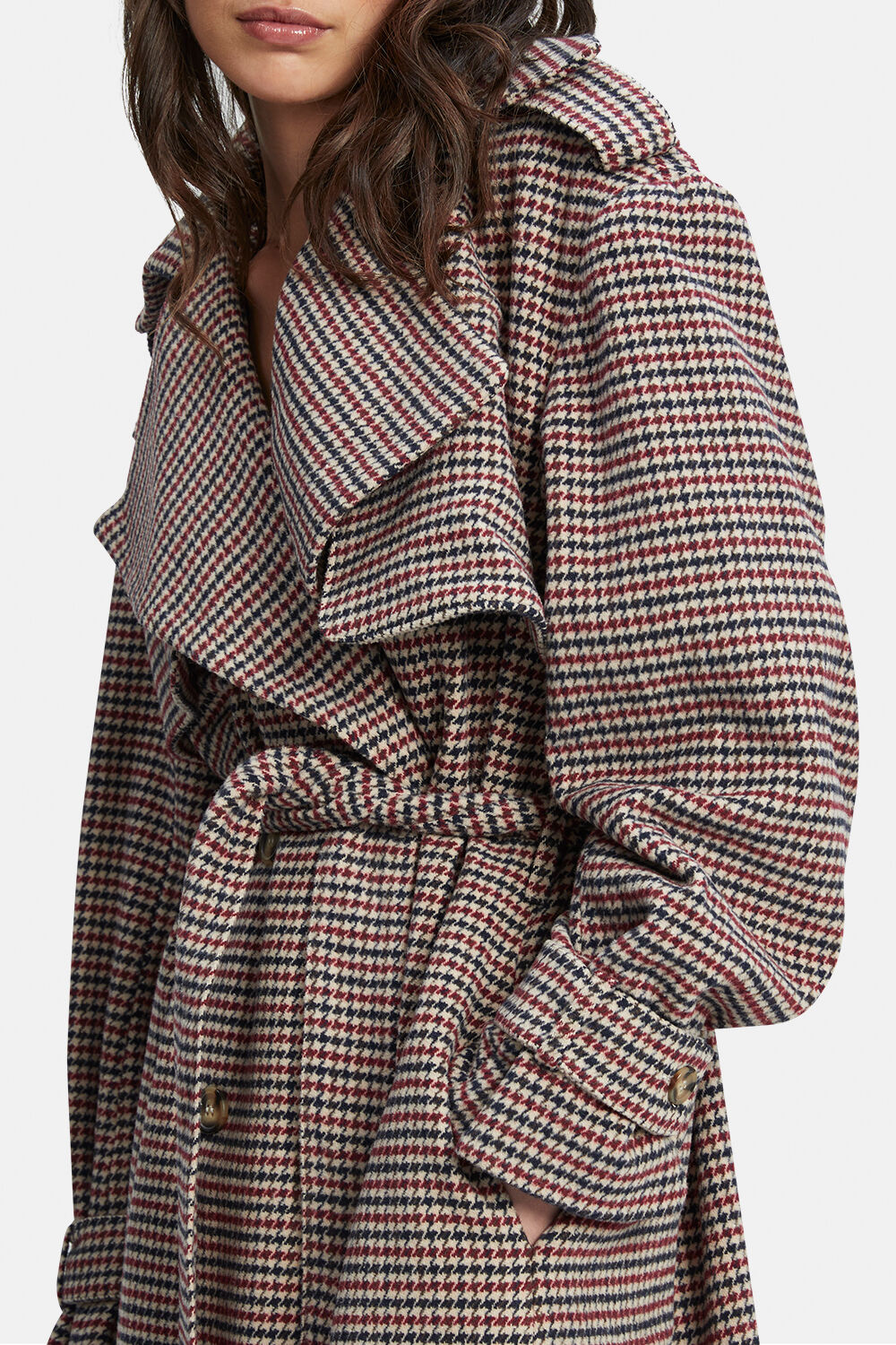 OVERSIZED CHECK TRENCH in colour CAVIAR