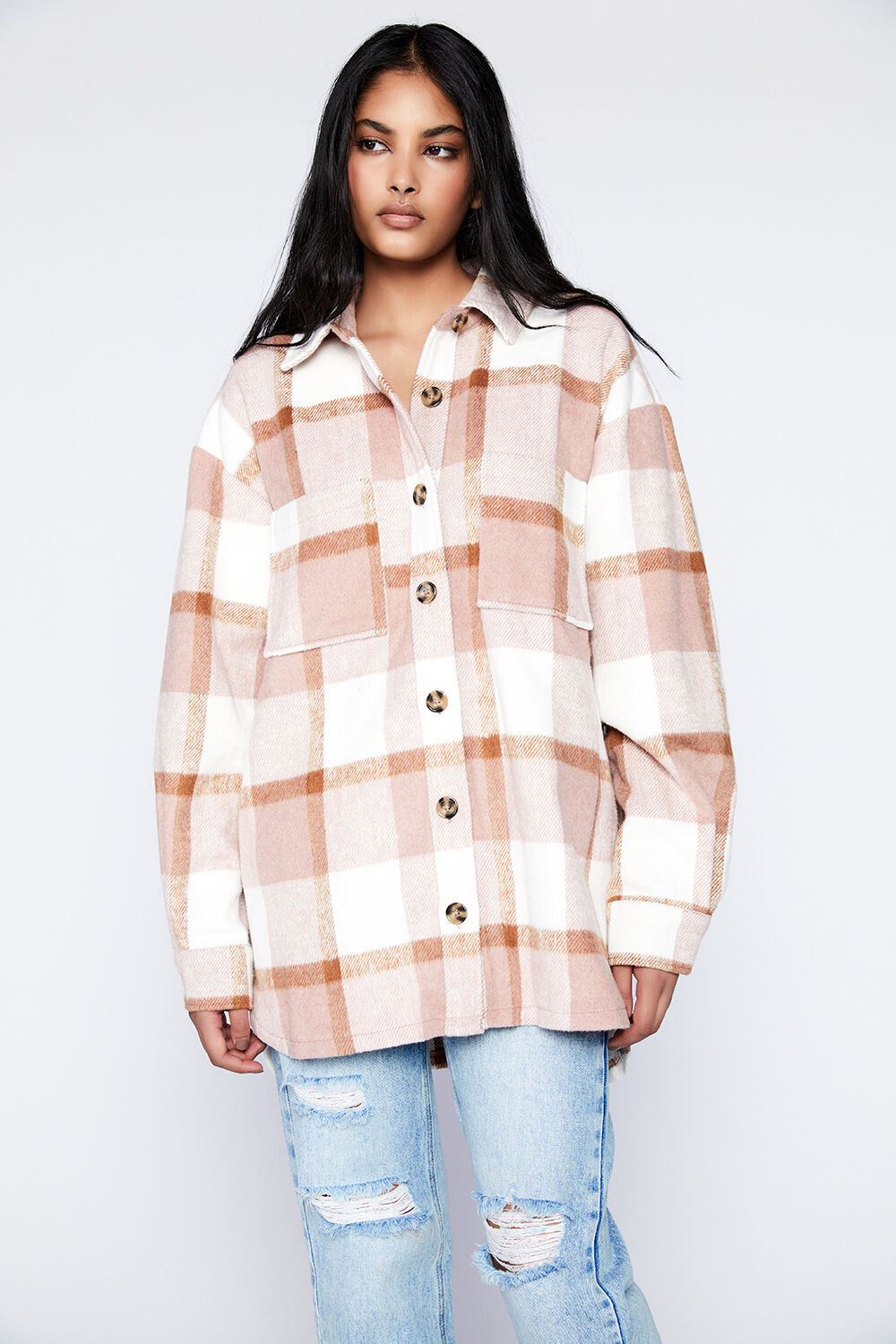 TALIA CHECK SHACKET in colour PEARL