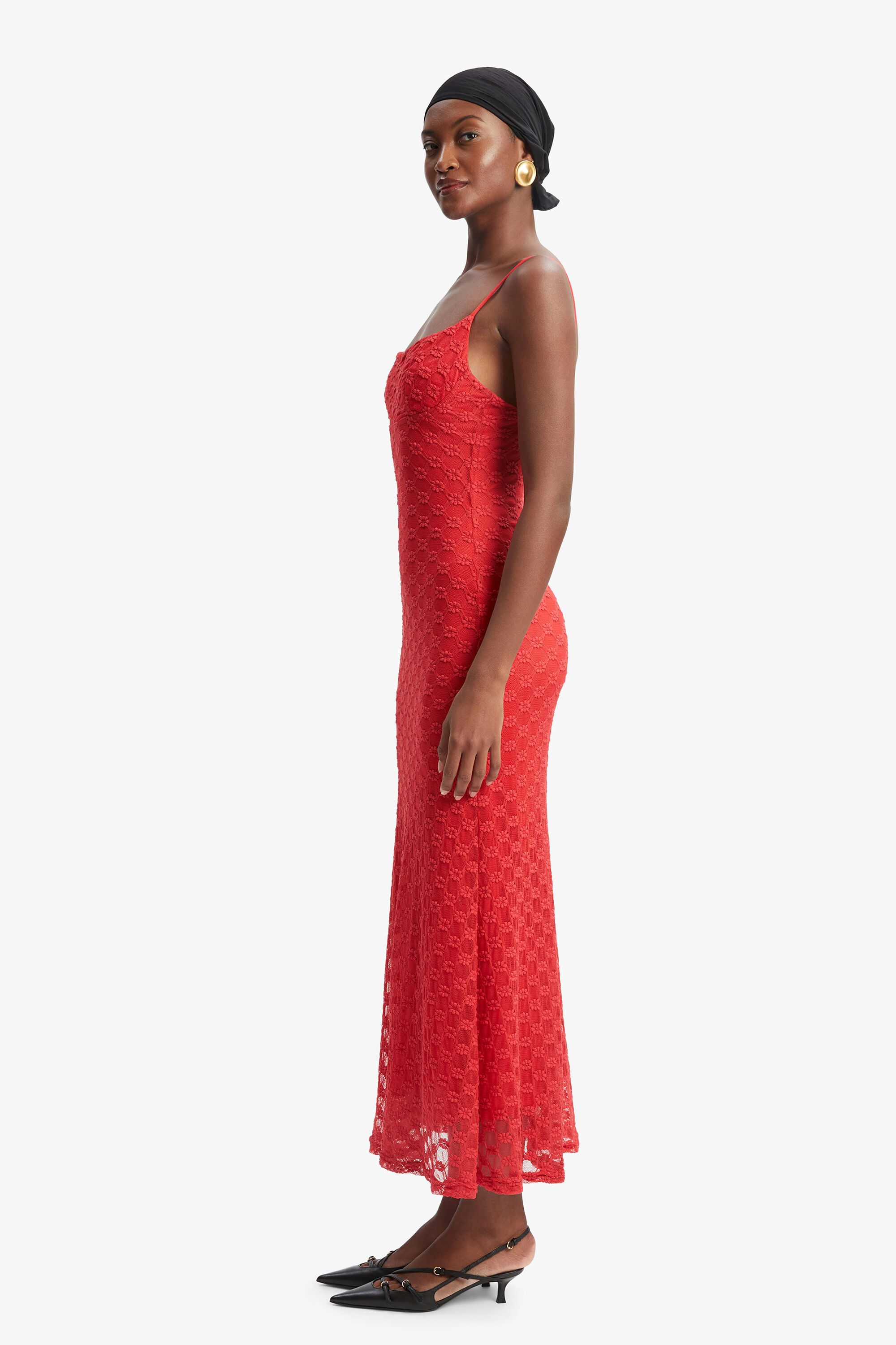 Adoni Mesh Midi Dress In Fire Red Bardot