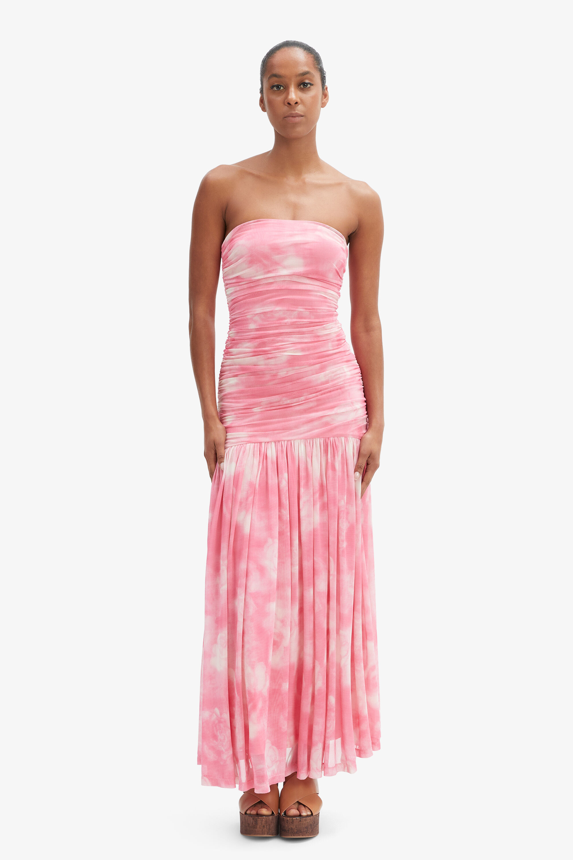pink acid print short sleeve scoop mesh maxi dress Tavira Embellished Scoop-Neck Backless in Orange/combo And Pink/combo Island Heat Mesh Maxi Dress