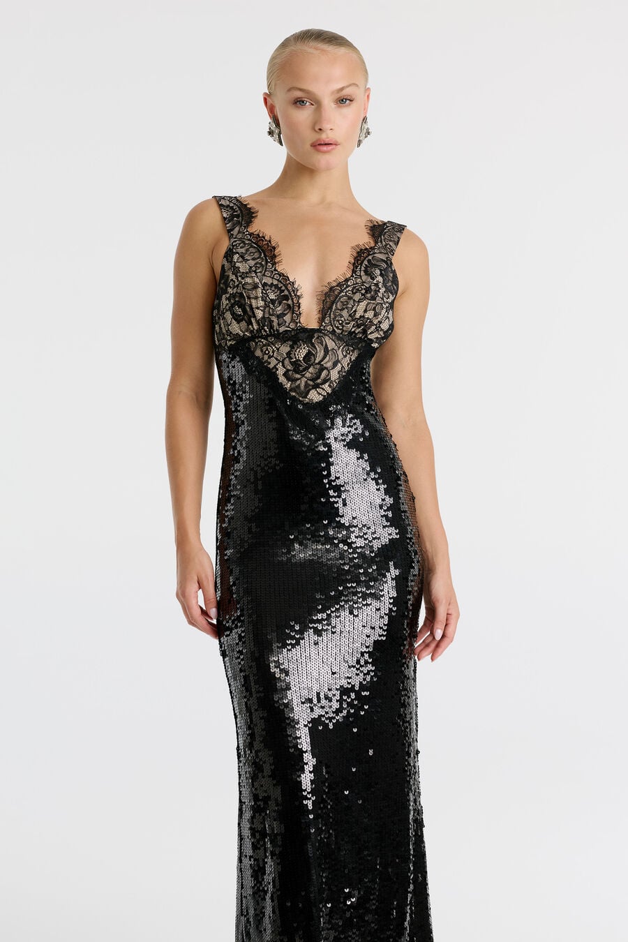 TORIE LACE SEQUIN MAXI DRESS in colour Black