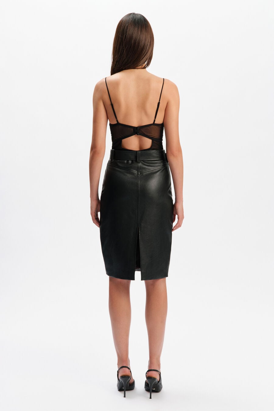 LAVELLE VEGAN LEATHER SKIRT in colour Black