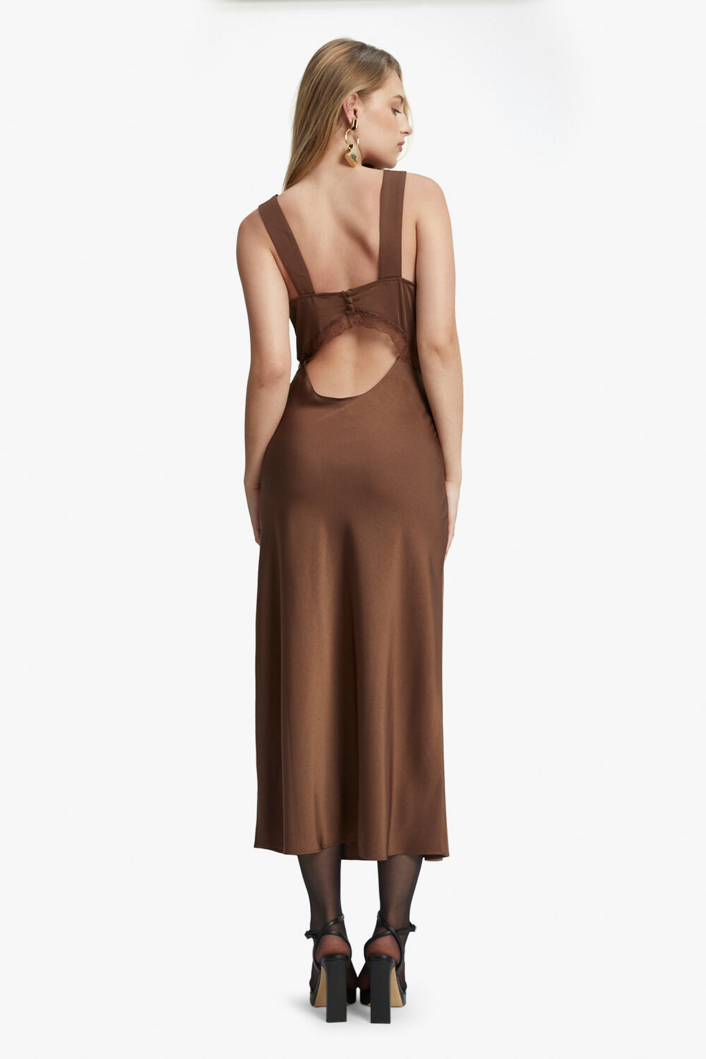EMORY LACE SLIP DRESS in colour CHOCOLATE BROWN