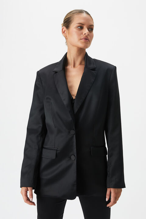 NYAH SATIN BLAZER in colour CAVIAR