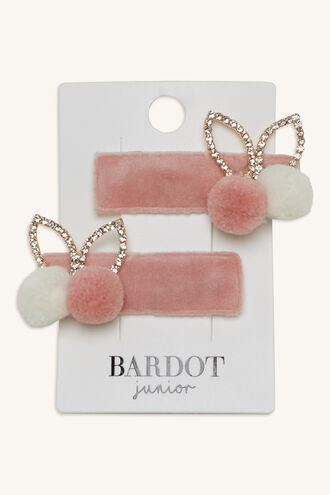 DIAMANTE BUNNY EAR CLIPS in colour PINK CARNATION