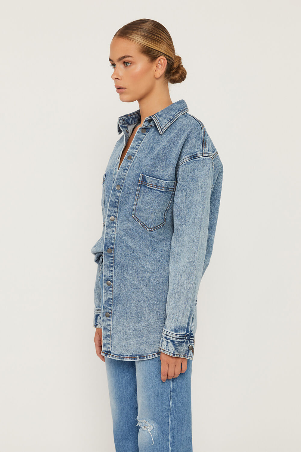 Oversized Denim Shirt in Acid | Bardot