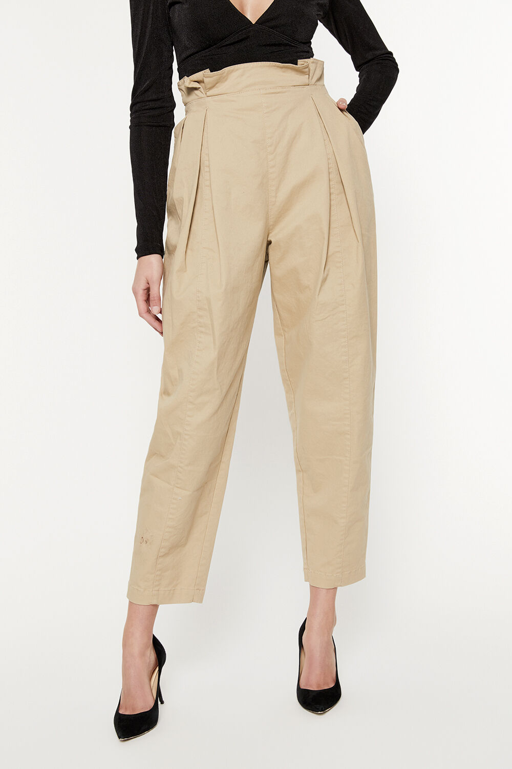 Paperbag Utility Pant in Beige Bardot