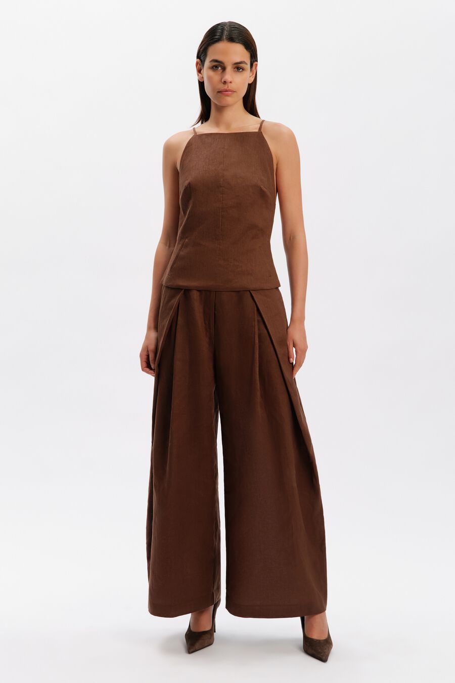Arelia High Neck Linen Top