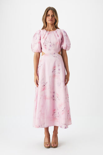 MALINA FLORAL MIDI DRESS in colour PEACH WHIP