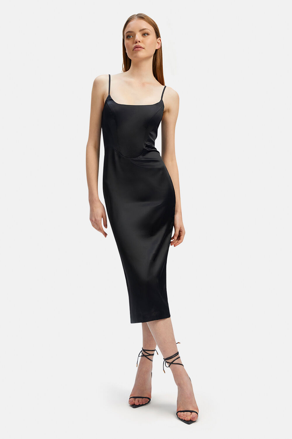 MARLO MIDI DRESS IN CORNFLOWER in colour CAVIAR