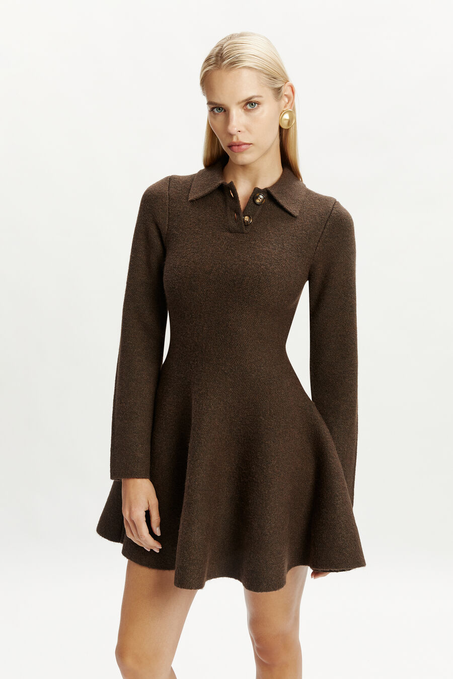 LEXTER LONG SLEEVE KNIT DRESS in colour CHOCOLATE