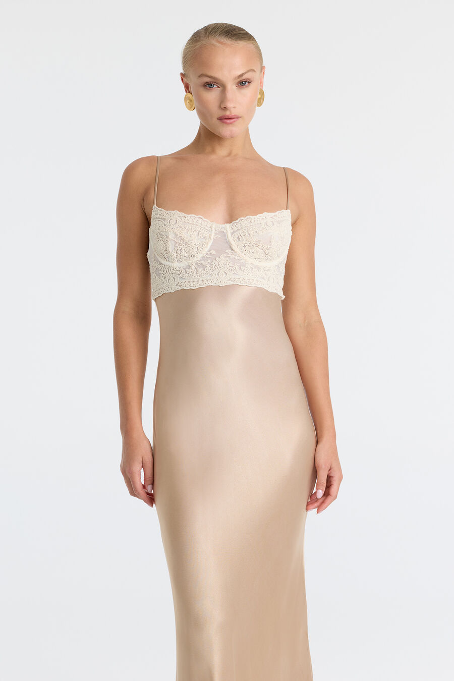 Tzarian Satin Lace Midi Dress