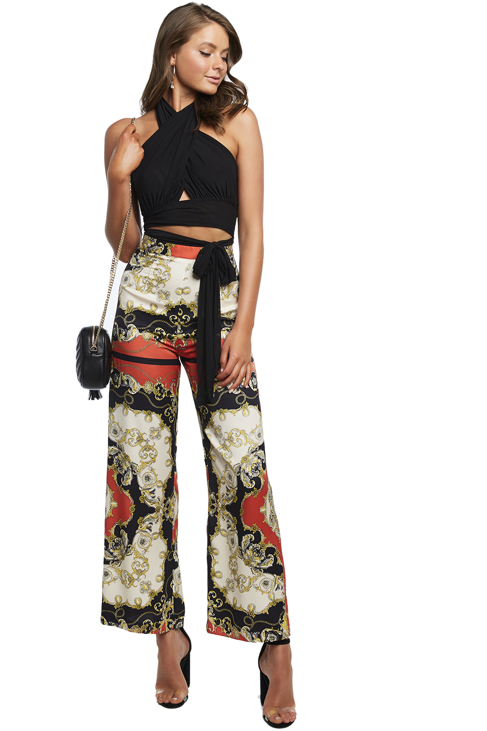 black wrap halter top