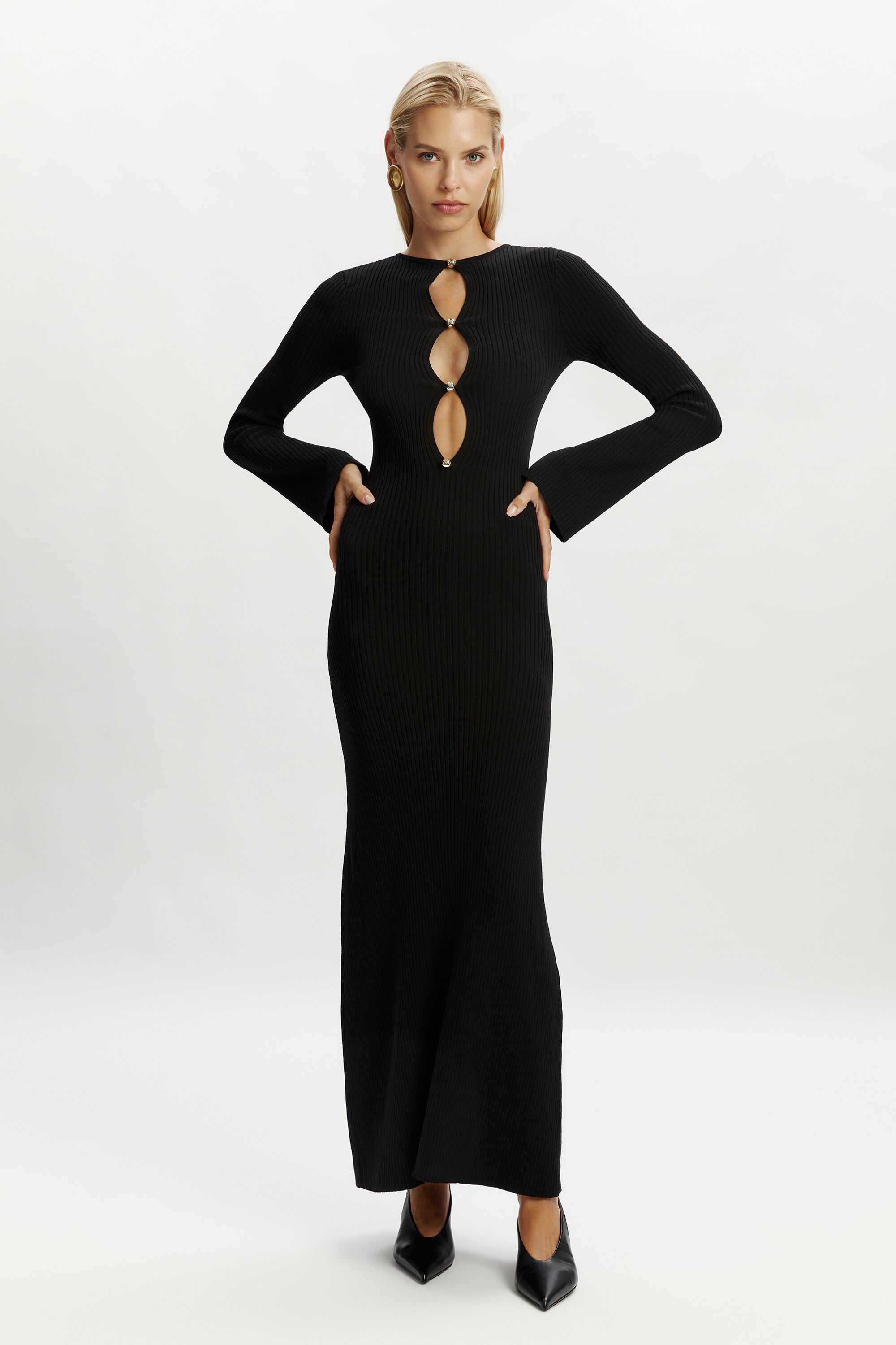 bardot knit maxi dress Romina Mocha Rib Knit Bardot Maxi Dress With Asymmetric Hem  Club L London