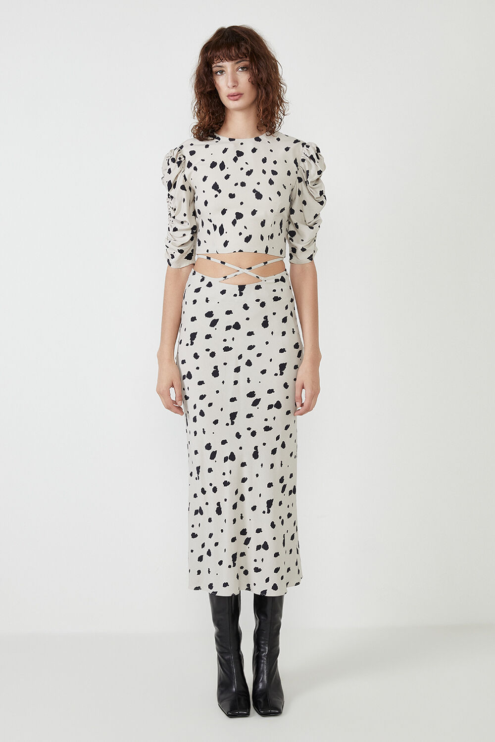 GRAPHIC SPOT BIAS SKIRT in colour GOLDEN GLOW