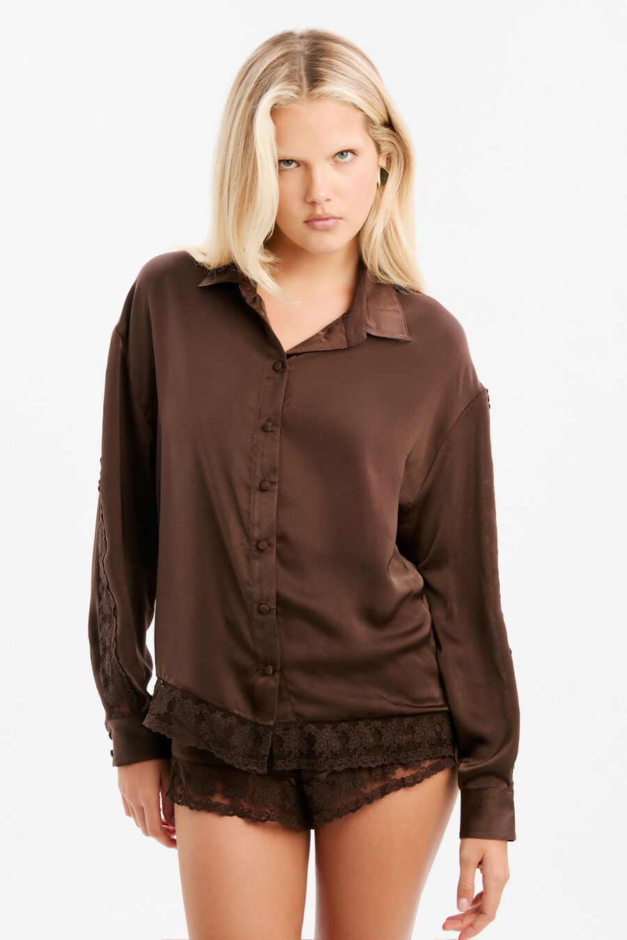 Bonita Satin Lace Trim Shirt