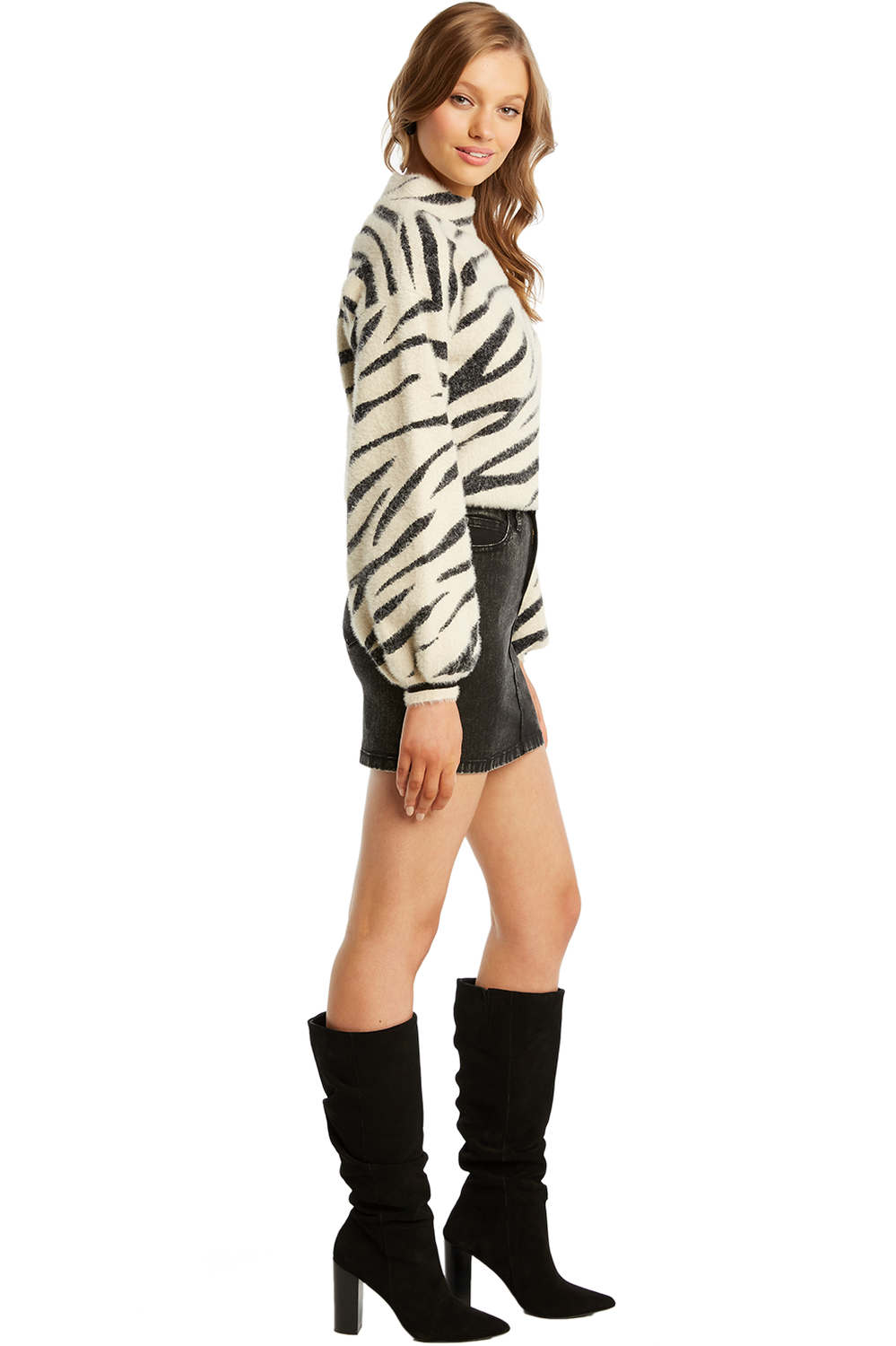 Zebra Funnel Neck Jumper Ladies Clothing & Knitwear & Cardigans Bardot