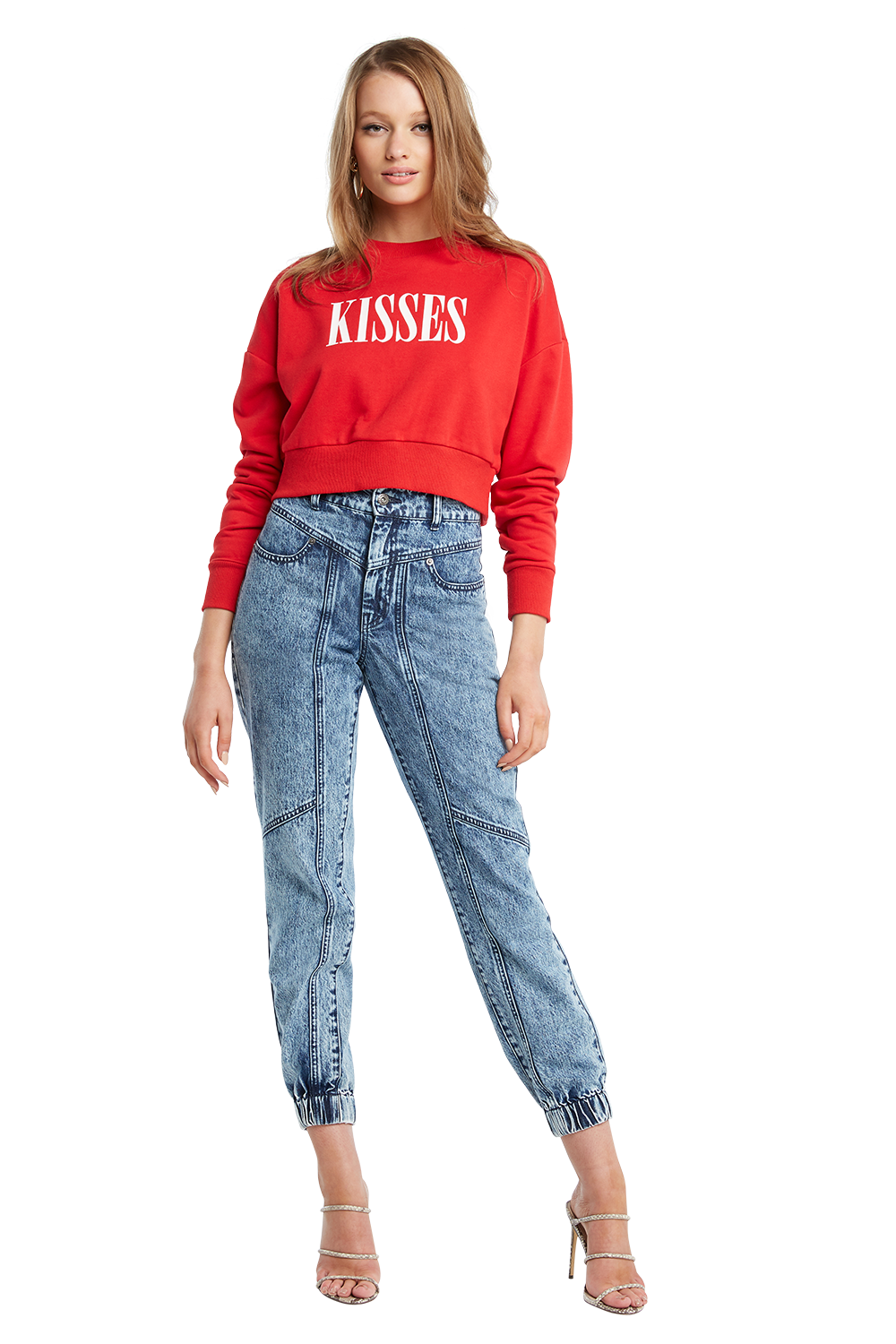 KISSES CROP SWEAT TOP in colour CRIMSON
