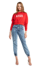 KISSES CROP SWEAT TOP in colour CRIMSON