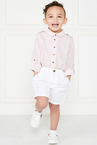 LINEN STRIPE SHIRT in colour TANGO RED