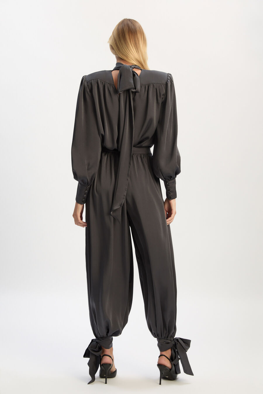 Revana Satin Tie Neck Blouse