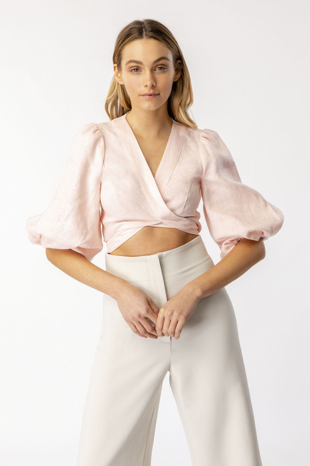 MIKA LINEN TOP in colour SOFT PINK
