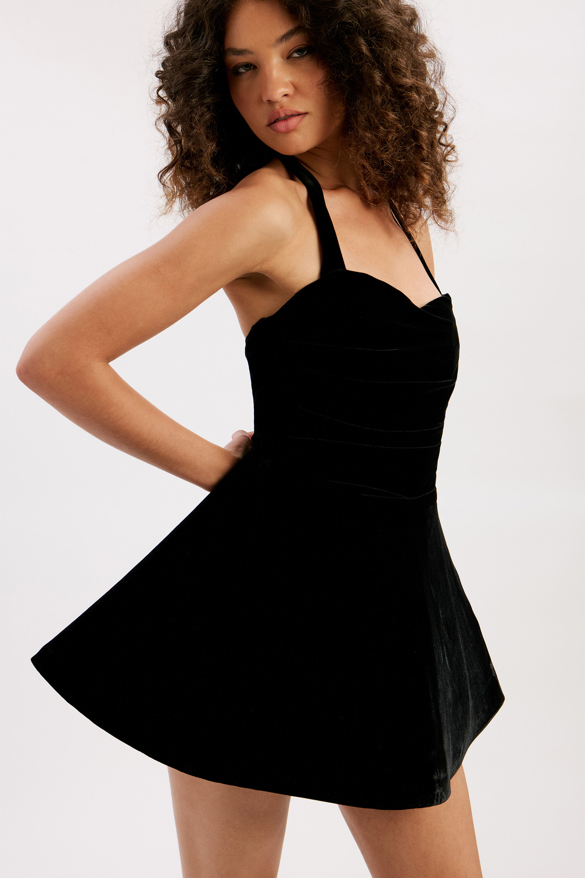 Agathena Velour Mini Dress In Black | Bardot