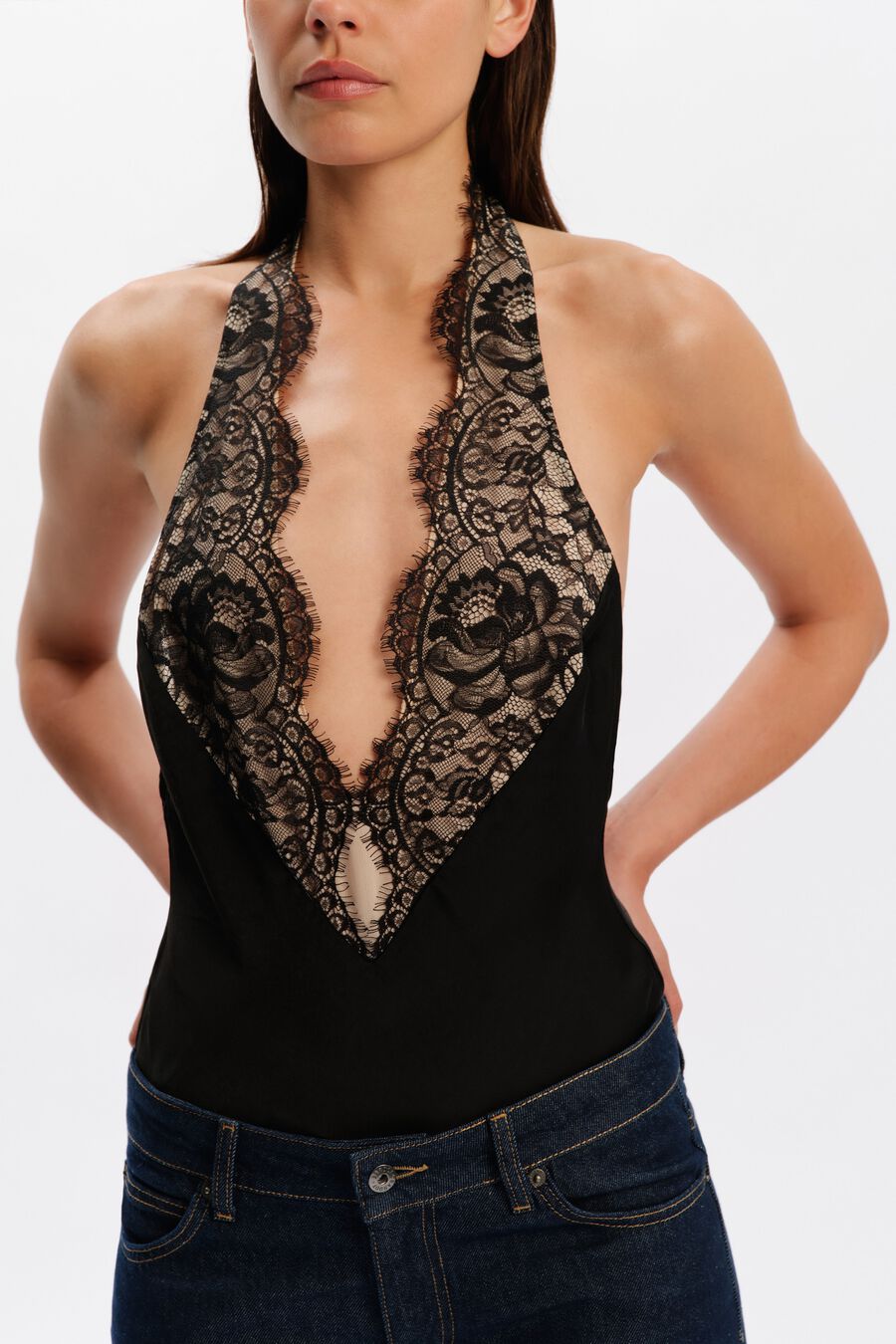 Elviria Halter Satin Bodysuit